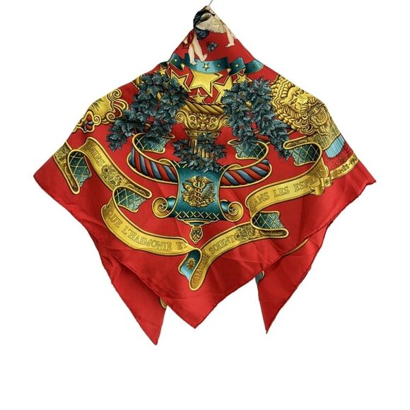 Auth HERMES Carre 90 - Red Green Multi Scarf - Picture 2 of 4